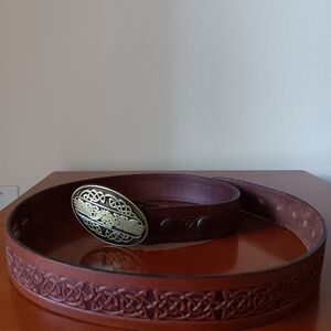 Lee River Leather Celtic Knot Belt with Brass Buckle